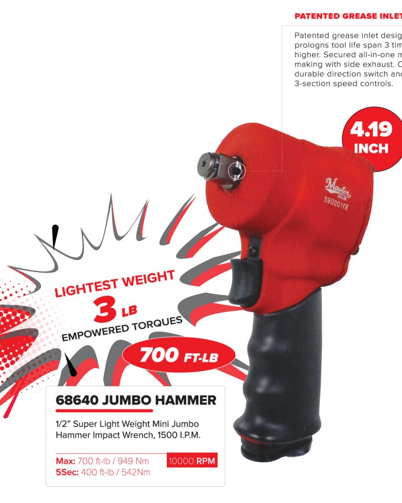 Master Palm 1/2" Ultra Compact Small Air Impact Wrench - 700 Ft/lb - 949 Nm