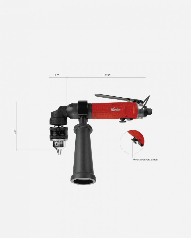 3/8 inch Right Angle Air Drill Reversible, 1700 Rpm, Keyed Chuck - 1700 rpm