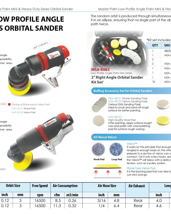 Low Profile Small Right Angle 2" Mini Orbital Palm Sander, 16500 rpm