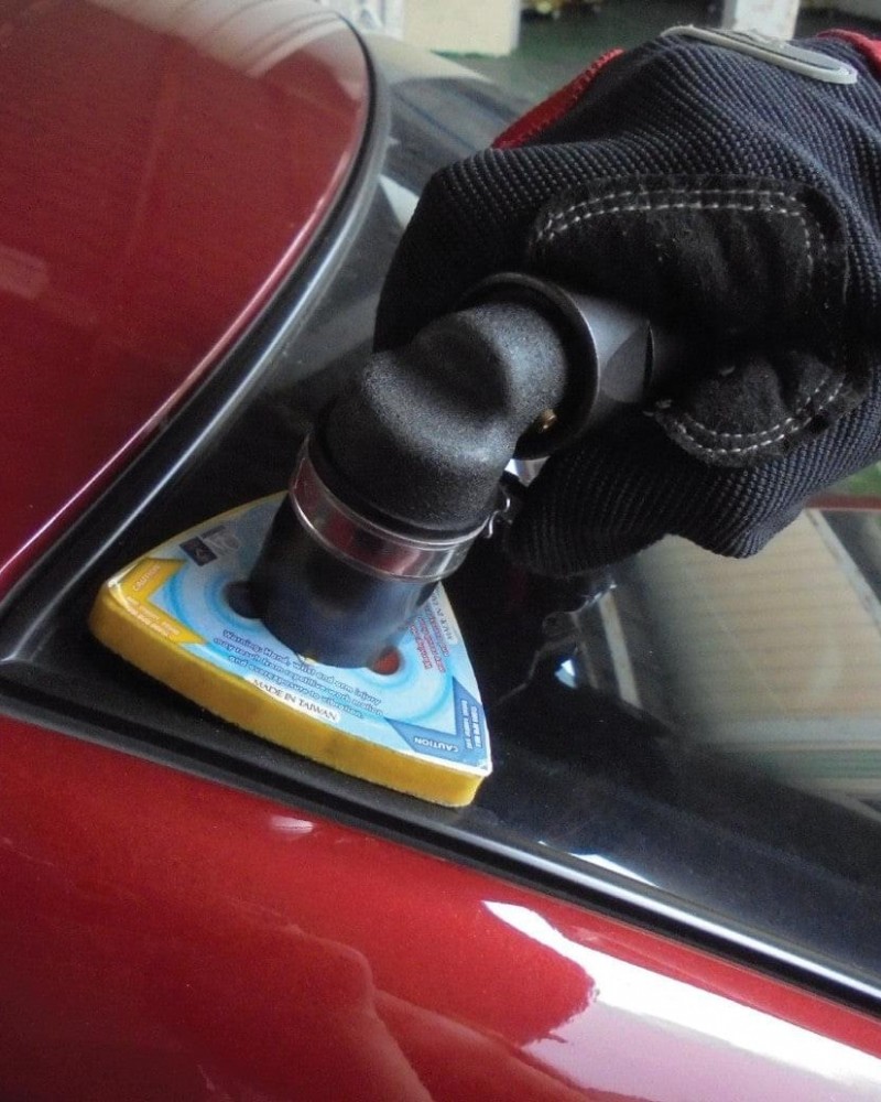 Low Profile Small Triangle Right Angle Orbital Spot Polisher/Sander Set with Muffler, 3800 Rpm