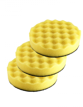 Hook and Loop Yellow Waffle Foam Pad Buffer Sponge - Set of 3 Pieces - Air Polisher Accessory, 6 inch