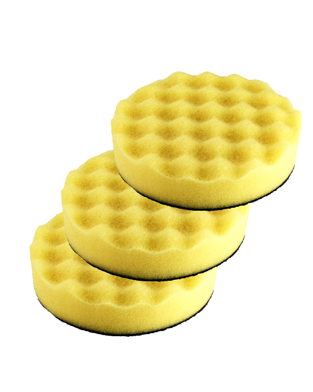 Hook and Loop Yellow Waffle Foam Pad Buffer Sponge - Set of 3 Pieces - Air Polisher Accessory, 6 inch